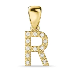 letter r diamant hanger in 14 caraat goud 0,08 ct