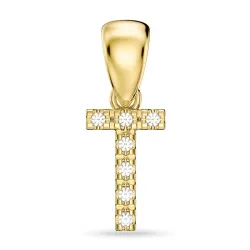 letter t diamant hanger in 9 caraat goud 0,05 ct