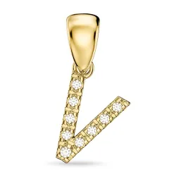 letter v diamant hanger in 9 caraat goud 0,06 ct