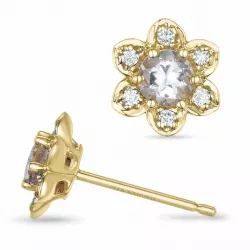 bloem morganiet briljant oorbellen in 9 karaat goud met morganiet en diamant 