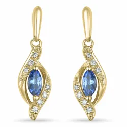 lange tanzanite briljant oorbellen in 9 karaat goud met tanzanite en diamant 