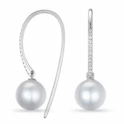 parel diamant oorbellen in 9 karaat witgoud met diamant 