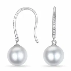 parel diamant oorbellen in 9 karaat witgoud met diamant 