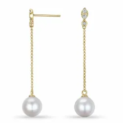 parel diamant oorbellen in 9 karaat goud met diamant 