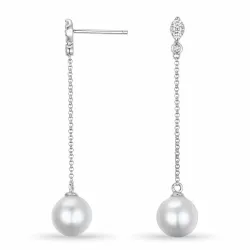 parel diamant oorbellen in 9 karaat witgoud met diamant 