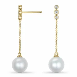 parel diamant oorbellen in 9 karaat goud met diamant 