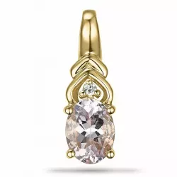 Ovaal morganit diamanten hanger in 9 caraat goud 0,01 ct 1,28 ct
