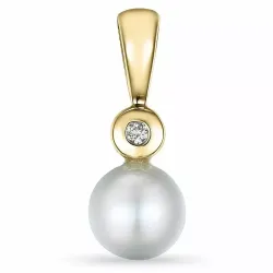parel diamanten hanger in 9 caraat goud 0,01 ct