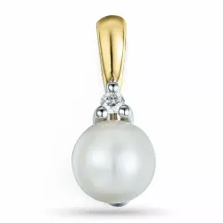 parel diamanten hanger in 9 caraat goud-en witgoud 0,03 ct