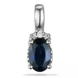 Ovaal saffier diamanten hanger in 9 caraat witgoud 0,03 ct 0,65 ct