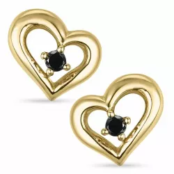 hart zwart diamant oorsteker in 9 karaat goud met zwart diamant 