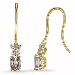 Ovaal morganit diamant oorbellen in 9 karaat goud met diamanten en morganit 