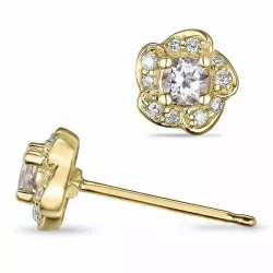 Bloem morganit diamant oorbellen in 9 karaat goud met diamanten en morganit 