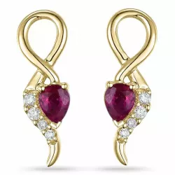 Robijn diamant oorbellen in 9 karaat goud met diamanten en robijnen 