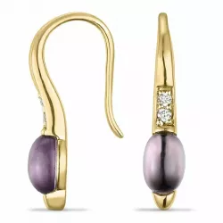 Lange amethist diamant oorbellen in 9 karaat goud met diamanten en amethisten 