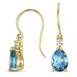 Lange druppel topaas diamant oorbellen in 9 karaat goud met diamanten en topazen