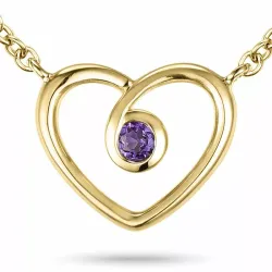 Hart amethist hanger met ketting in 9 karaat goud