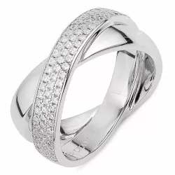 Elegant abstract witte zirkoon ring in zilver
