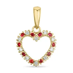 hart robijn diamanten hanger in 14 caraat goud 0,08 ct 0,09 ct
