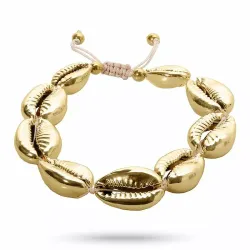 Verguld shell mossel armband in zijden koord 17 cm plus 4 cm x 12,5 mm