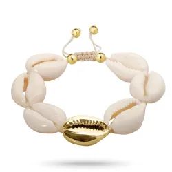 verguld shell armband in zijden koord 17 cm plus 4 cm x 14,5 mm