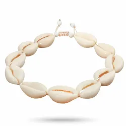 Eenvoudige mossel armband in zijden koord 17 cm plus 4 cm x 14,5 mm