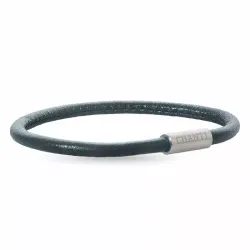 Rond zwart leren armband in staal  x 4 mm