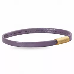 Plat paarse armband in leer met verguld staal slot  x 6 mm