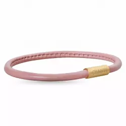 Rond roze magnetische armband in leer met verguld staal slot  x 4 mm