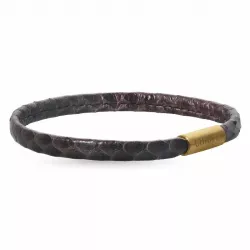 Plat bruin slangenarmband in leer met verguld staal slot  x 6 mm