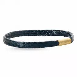 Plat zwart slangenarmband in leer met verguld staal slot  x 6 mm