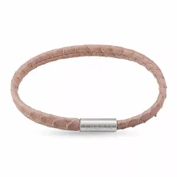 Plat beige slangenarmband in leer met staal slot  x 6 mm