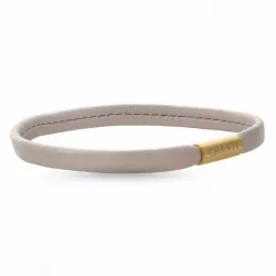 Plat beige magnetische armband in leer met verguld staal slot  x 6 mm