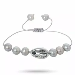 Leuk parel shell mossel armband in zijden koord 17 cm plus 5 cm x 10 mm