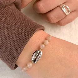 Maanesten mossel armband in zijden koord 17 cm plus 4 cm x 10 mm