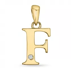 letter f diamant hanger in 9 caraat goud 0,01 ct