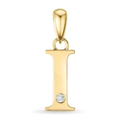 letter i diamant hanger in 9 caraat goud 0,01 ct