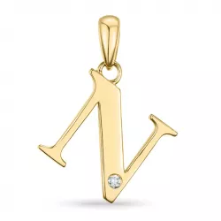 letter n diamant hanger in 9 caraat goud 0,01 ct