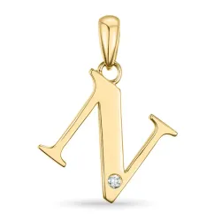 letter n diamant hanger in 9 caraat goud 0,01 ct