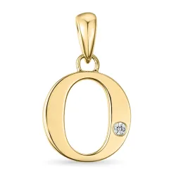 letter o diamant hanger in 9 caraat goud 0,01 ct