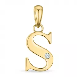letter s diamant hanger in 9 caraat goud 0,01 ct