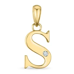 letter s diamant hanger in 9 caraat goud 0,01 ct