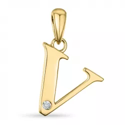letter v diamant hanger in 9 caraat goud 0,01 ct