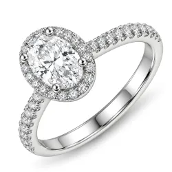 ovale lab grown diamant ring in 14 karaat witgoud 1,0 ct 0,33 ct