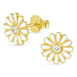 8 mm margriet zirkoon oorbellen in verguld zilver - Maggie