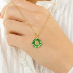 14,5 mm margriet donkergroen hanger in verguld sterlingzilver - Marie