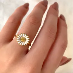 12 mm margriet ring in verguld sterlingzilver