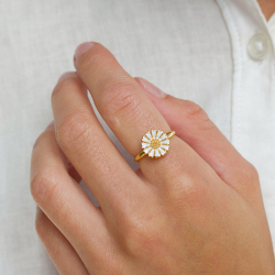 12 mm margriet ring in verguld sterlingzilver