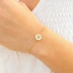11 mm margriet ankerarmband in verguld sterlingzilver met margriet hanger in verguld sterlingzilver - Marie
