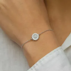 10 mm margriet ankerarmband in gerodineerd zilver met margriet hanger in zilver - Matilda